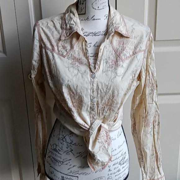 Y2K Arizona Jean Button Down Floral Western Shirt Cowgirl - L Juniors - Picture 13 of 16